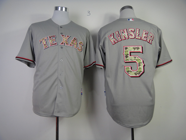 Men Texas Rangers 5 Kinsler Grey Camo MLB Jerseys
